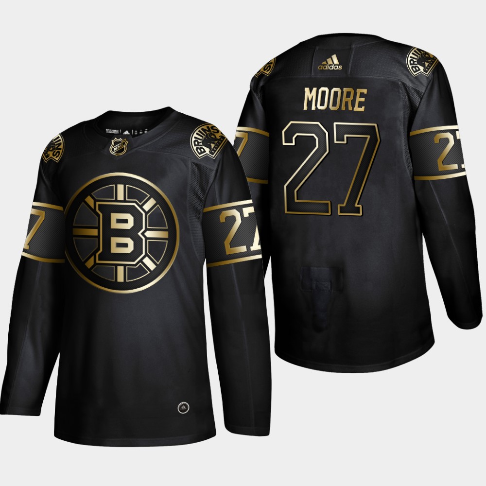 Men's Boston Bruins #27 John Moore Black Golden Edition Stitched NHL Jersey